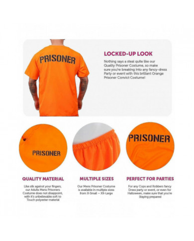 Adultes Prisonniers Condamné Orange Prisonnier Top Orange Pantalon Orange Assorti Cops Voleurs xi