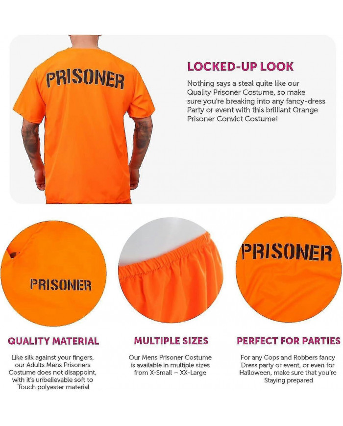 Adultes Prisonniers Condamné Orange Prisonnier Top Orange Pantalon Orange Assorti Cops Voleurs xi