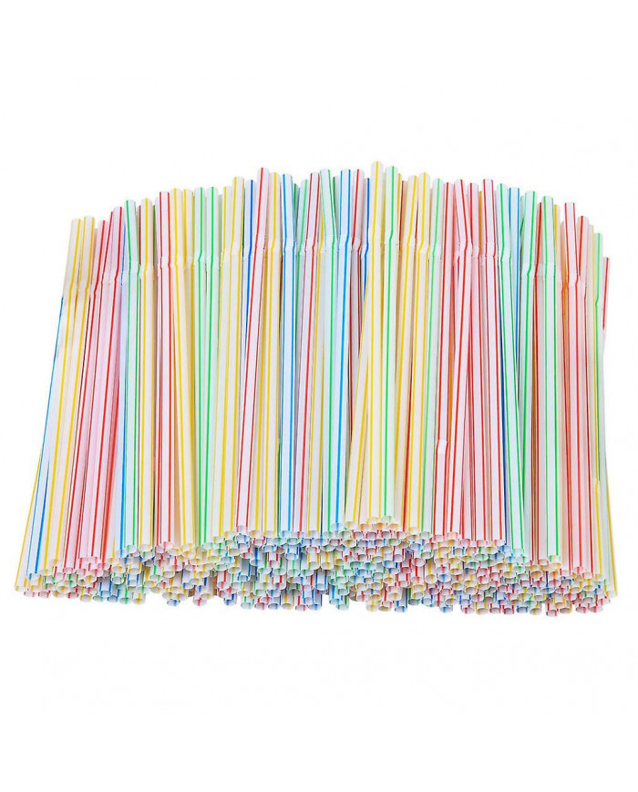 200 pièces en plastique pailles 8 pouces de long multicolore rayé lit