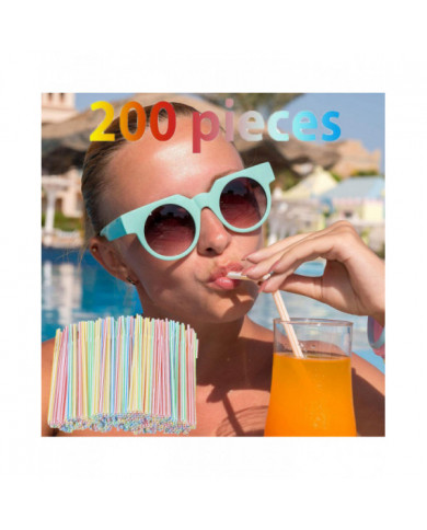 200 pièces en plastique pailles 8 pouces de long multicolore rayé lit