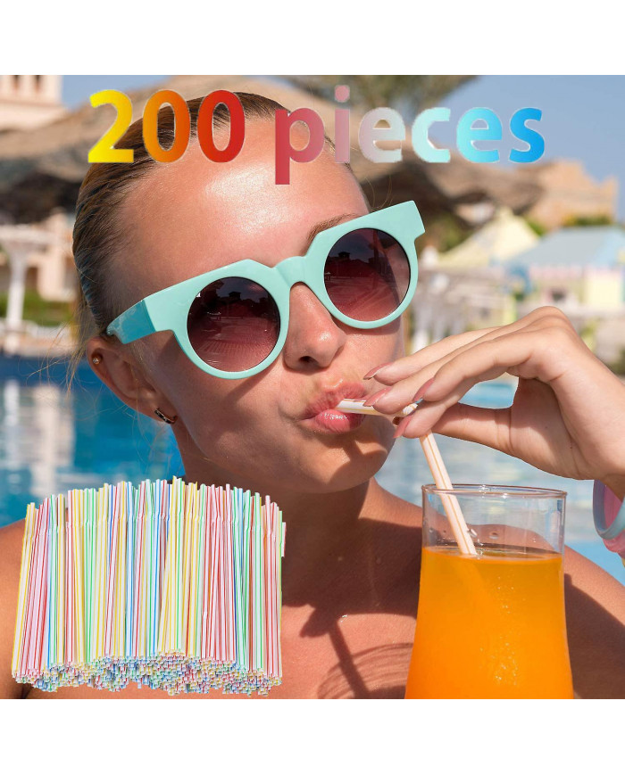 200 pièces en plastique pailles 8 pouces de long multicolore rayé lit
