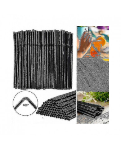 500/200/100pcs Flexible Bendy Black Drinking Straws En plastique Pailles jetables
