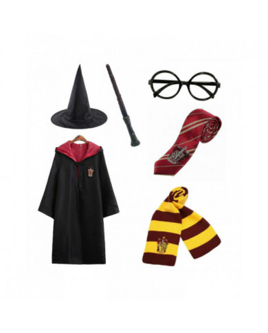 Harry Potter 6pc Ensemble Magic Wizard Cosplay Fancy Dress Cape Cloak Costume