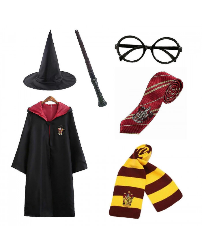 Harry Potter 6pc Ensemble Magic Wizard Cosplay Fancy Dress Cape Cloak Costume