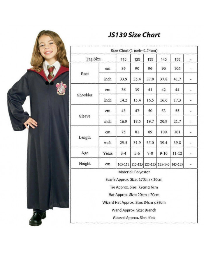 Harry Potter 6pc Ensemble Magic Wizard Cosplay Fancy Dress Cape Cloak Costume