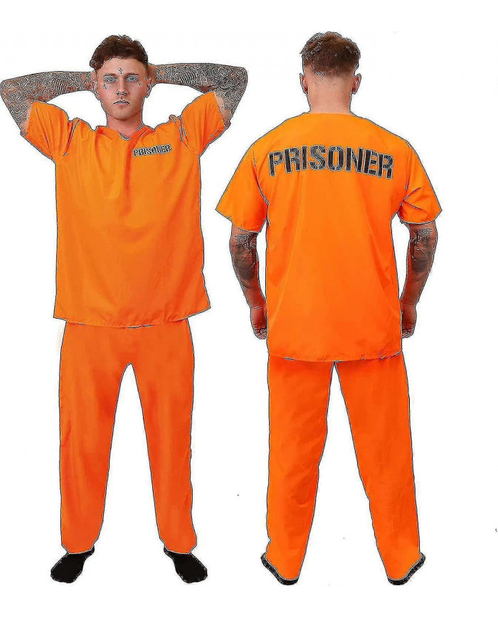 Adultes Prisonniers Condamné Orange Prisonnier Haut Pantalon Orange assorti Flics Voleurs