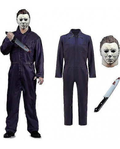 Michael Myers Costume Avec Couteau De Sang Halloween Cosplay Masque Michael Myers Combinaison Pour Adulte - JA