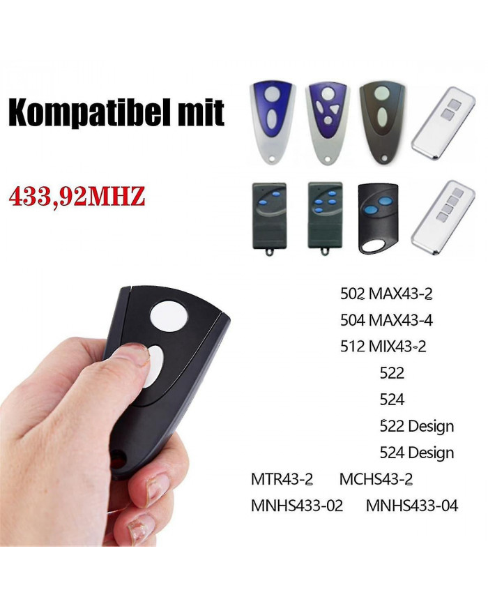 Ouvre-porte de garage 433Mhz pour Tormatic Novotron 502 MAX43-2 / 512 MIX43-2 Télécommande Pack de 2 (clé blanche)