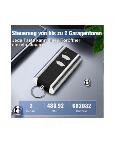Lot de 2 Télécommande de Remplacement de Porte de Garage pour RCU 433-2K, 433.92 MHz Ouvre-Garage Émetteur Portatif