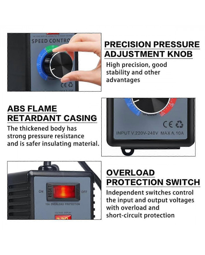 Régulateur de vitesse 230 V, convertisseur de fréquence 230 V, régulateur de tension moteur AC 220 V 10 A [...]