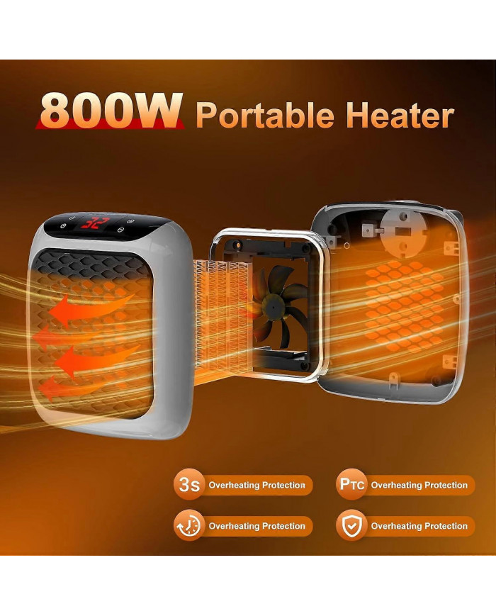 Radiateur portable, radiateur enfichable en céramique de 800 W, radiateur soufflant électrique avec télécommande, [...]