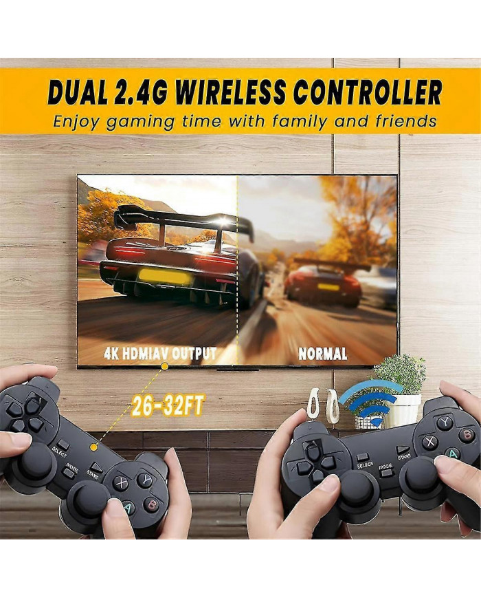 20000+ jeux 4K sans fil rétro console de jeu, plug and play bâton de jeu vidéo avec contrôleurs sans fil 2.4G (64G)