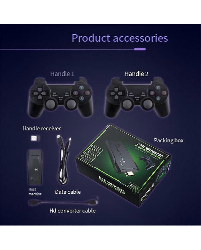 20000+ jeux 4K sans fil rétro console de jeu, plug and play bâton de jeu vidéo avec contrôleurs sans fil 2.4G (64G)