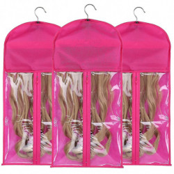 3pcs Hair Extensions Holder Wig Storage Bag With Hanger Portable Wig Storage Bag Hair Extension Carrier Holder