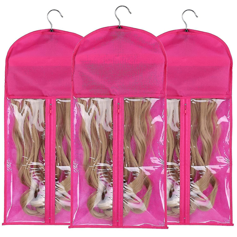 3pcs Hair Extensions Holder Wig Storage Bag With Hanger Portable Wig Storage Bag Hair Extension Carrier Holder