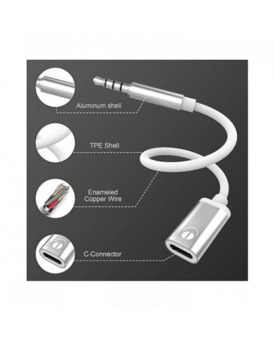 Cordon de câble audio mâle de type C femelle de 3,5 mm, adaptateur audio audio analogique pour casque d’écoute [...]