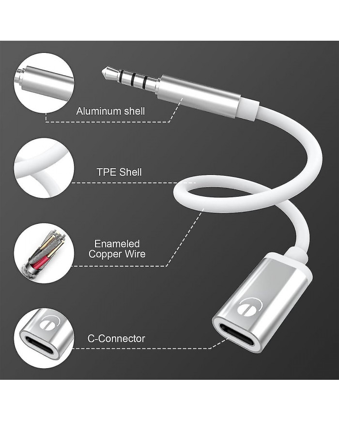 Cordon de câble audio mâle de type C femelle de 3,5 mm, adaptateur audio audio analogique pour casque d’écoute [...]