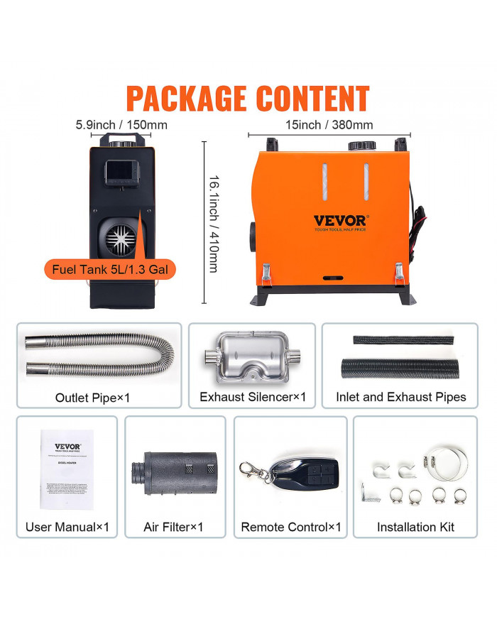 Chauffage d’air diesel tout-en-un 12V 8KW LCD télécommande pour voiture RV à l’intérieur