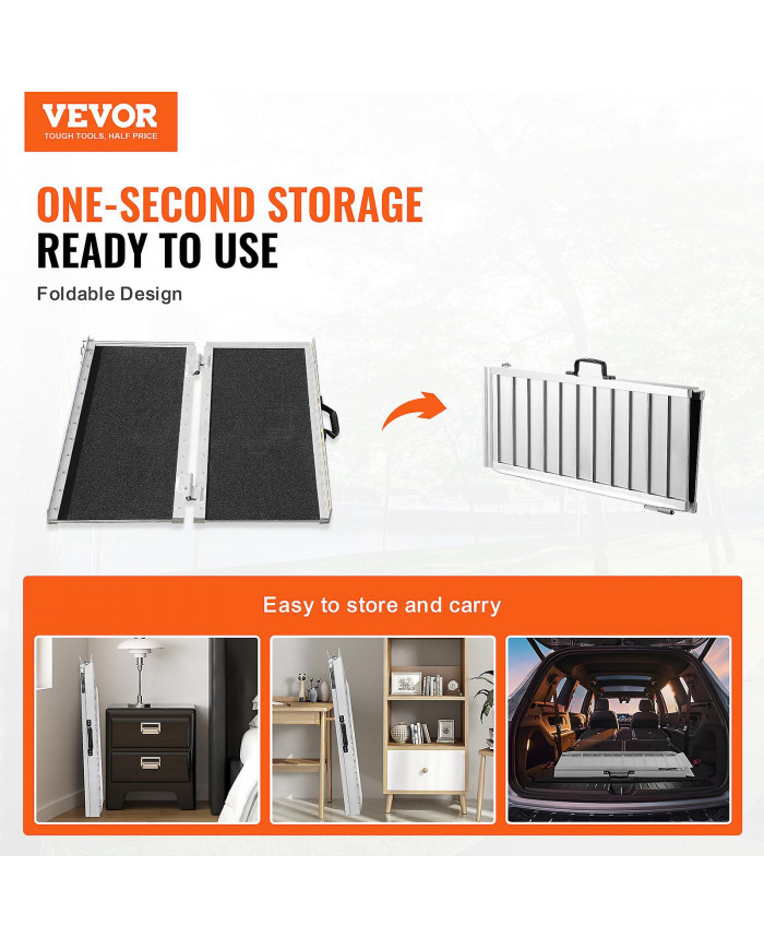 Rampe d’accès portable pour fauteuil roulant, capacité de 3 pi 800 lb, rampe de seuil pliante en aluminium [...]