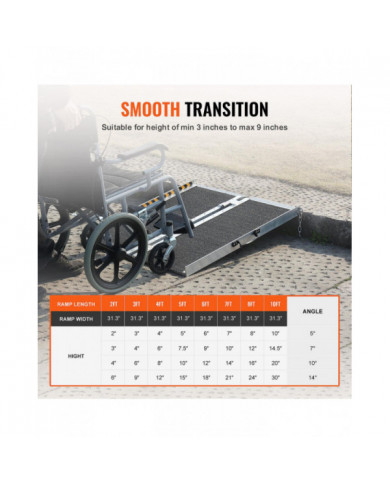 Rampe d’accès portable pour fauteuil roulant, capacité de 3 pi 800 lb, rampe de seuil pliante en aluminium [...]