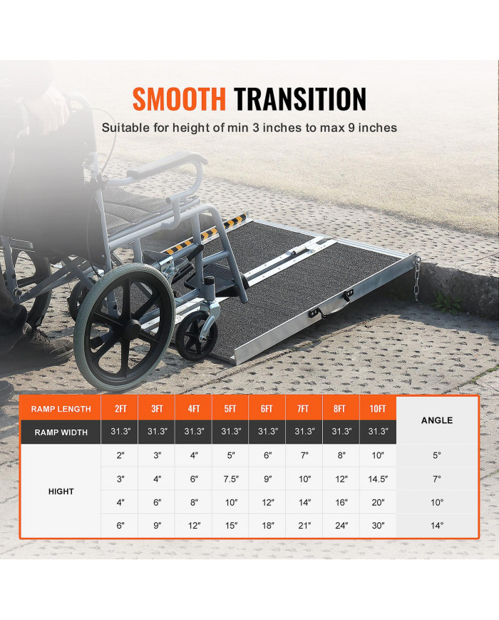 Rampe d’accès portable pour fauteuil roulant, capacité de 3 pi 800 lb, rampe de seuil pliante en aluminium [...]
