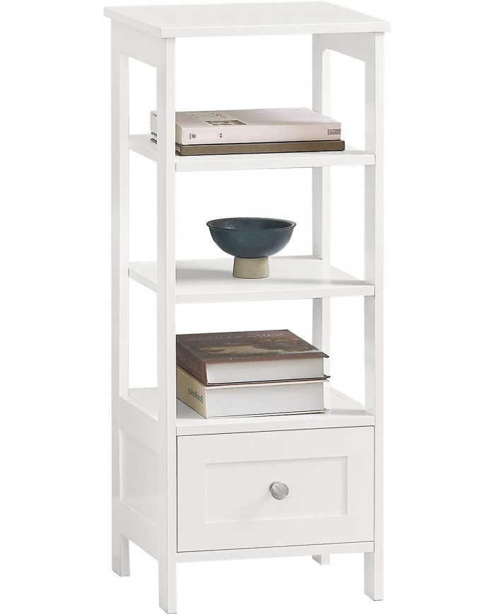 SoBuy Shelving Ladder Table d’appoint avec tiroir et 4 étagères, FBT91-W