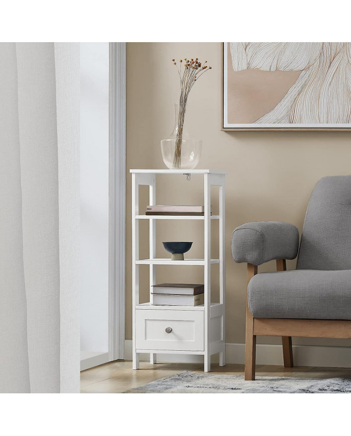SoBuy Shelving Ladder Table d’appoint avec tiroir et 4 étagères, FBT91-W