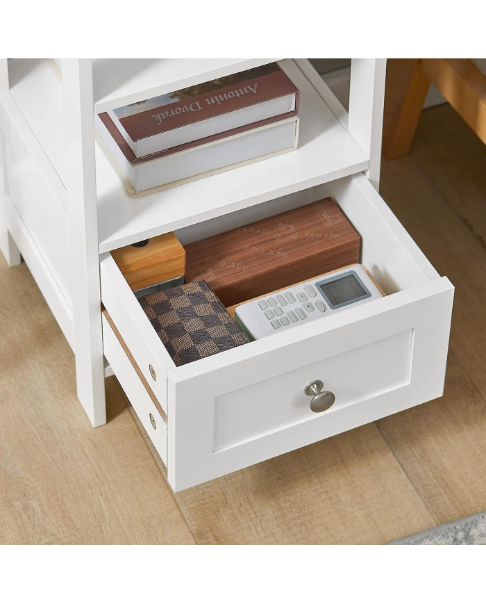 SoBuy Shelving Ladder Table d’appoint avec tiroir et 4 étagères, FBT91-W