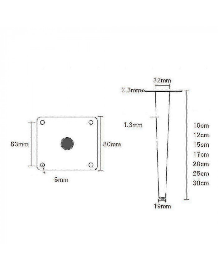 Ensemble de 4 pieds de meuble, pied de canapé inclinable, pied de table armoire pieds de chevet pieds en métal, [...]