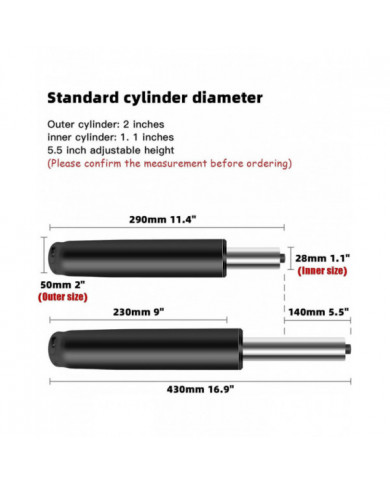 Cylindre de levage à gaz pour chaise de bureau de 1000 lb (450 kg) - Nouveau noir