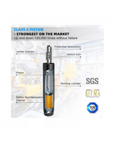 Cylindre de levage à gaz pour chaise de bureau de 1000 lb (450 kg) - Nouveau noir