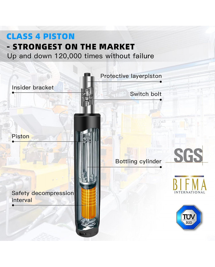 Cylindre de levage à gaz pour chaise de bureau de 1000 lb (450 kg) - Nouveau noir