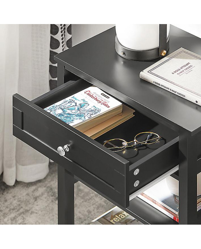 SoBuy à côté de la Table de bout avec tiroirs noir, FBT46-SCH