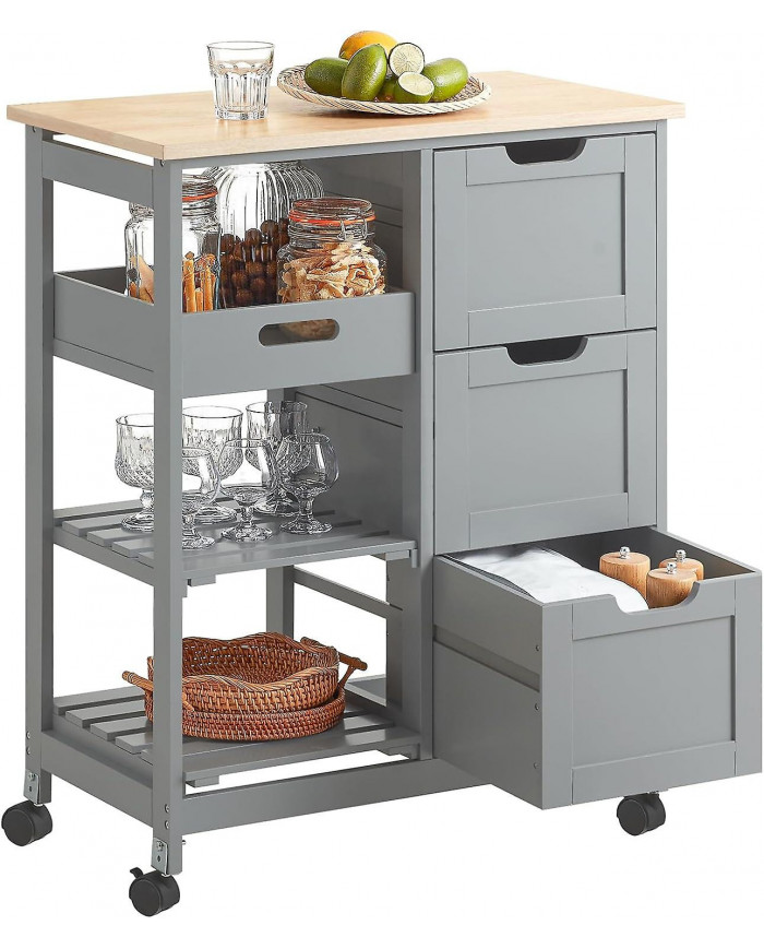 SoAcheter Chariot de cuisine Chariot de Cuisine Chariot de rangement,Gris,FKW79-HG