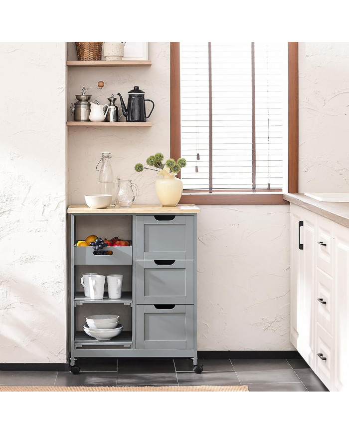 SoAcheter Chariot de cuisine Chariot de Cuisine Chariot de rangement,Gris,FKW79-HG