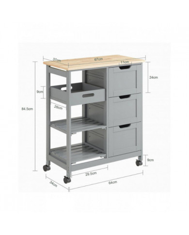 SoAcheter Chariot de cuisine Chariot de Cuisine Chariot de rangement,Gris,FKW79-HG