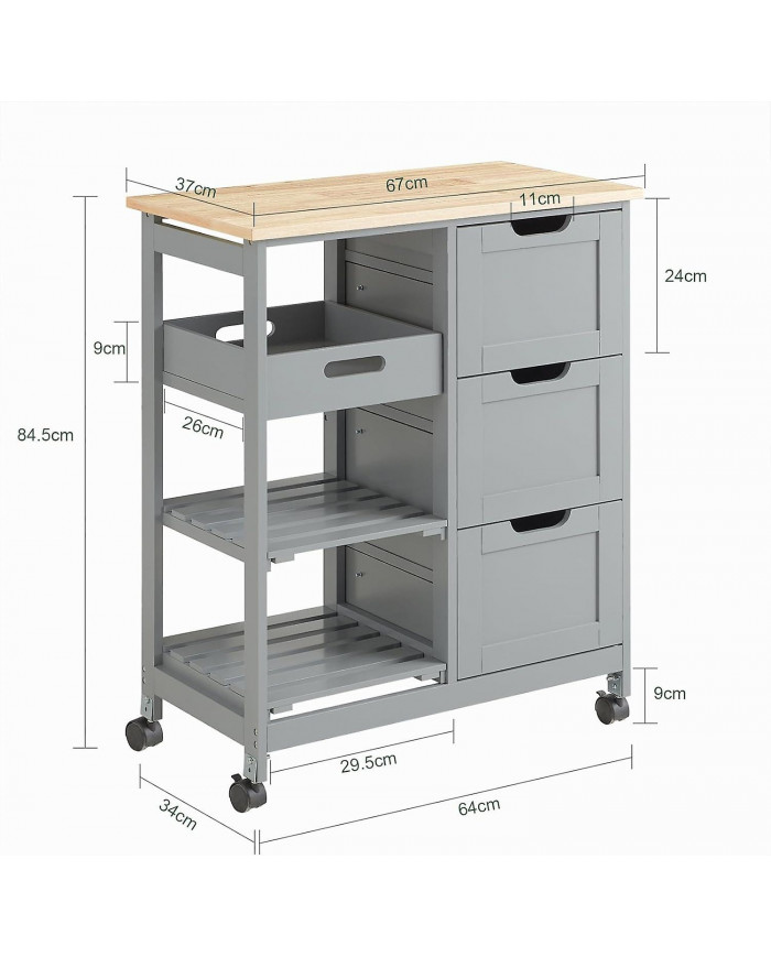 SoAcheter Chariot de cuisine Chariot de Cuisine Chariot de rangement,Gris,FKW79-HG