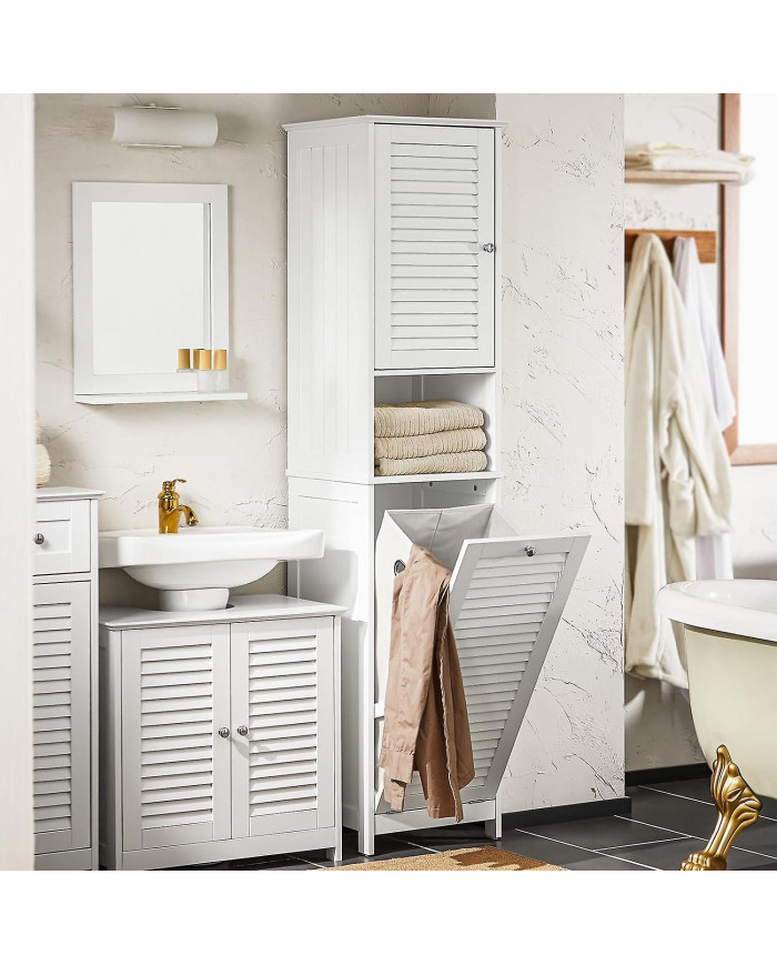 SoBuy Armoire haute avec panier à linge, BZR124-W
