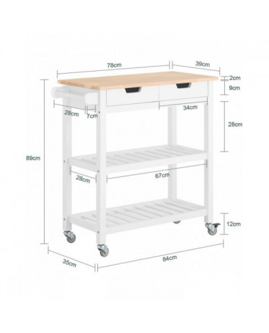 Chariot de stockage de SoBuy cuisine servant de chariot avec tiroirs & étagères FKW68-WN