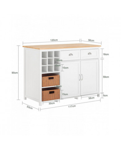 SoBuy Kitchen Island Armboard avec 2 paniers en rotin, KNL05-W