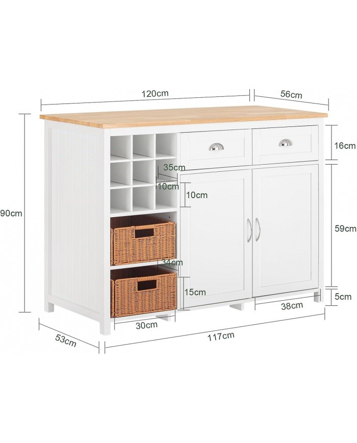 SoBuy Kitchen Island Armboard avec 2 paniers en rotin, KNL05-W