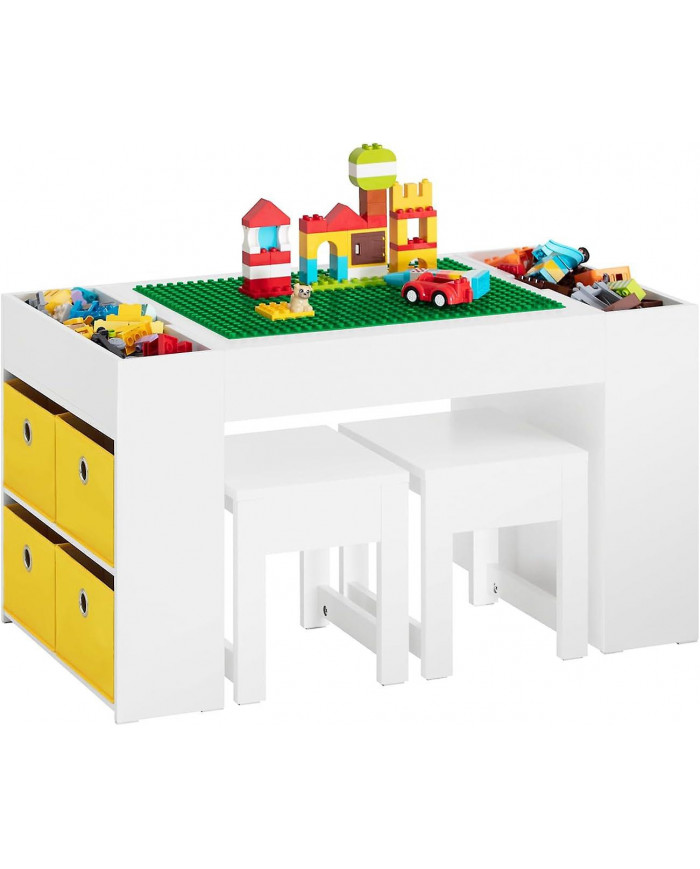 SoBuy Table pour enfants et 2 tabourets Set de table pour blocs de construction avec table double face et 8 boîtes [...]