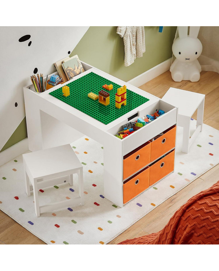 SoBuy Table pour enfants et 2 tabourets Set de table pour blocs de construction avec table double face et 8 boîtes [...]