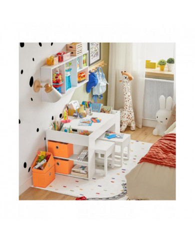SoBuy Table pour enfants et 2 tabourets Set de table pour blocs de construction avec table double face et 8 boîtes [...]
