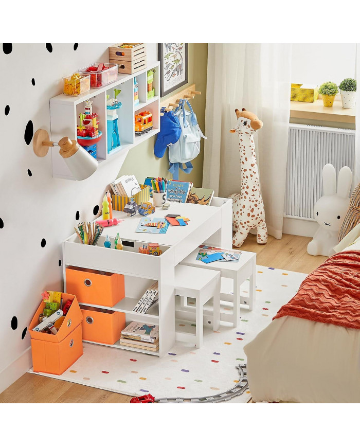 SoBuy Table pour enfants et 2 tabourets Set de table pour blocs de construction avec table double face et 8 boîtes [...]