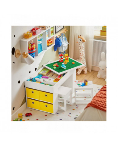 SoBuy Table pour enfants et 2 tabourets Set de table pour blocs de construction avec table double face et 8 boîtes [...]