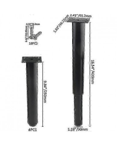 (25-42cm, Noir) Ensemble de 4 pieds de meubles en métal réglables solides