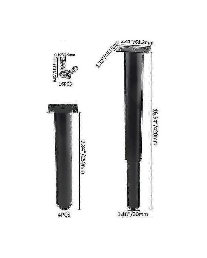 (25-42cm, Noir) Ensemble de 4 pieds de meubles en métal réglables solides