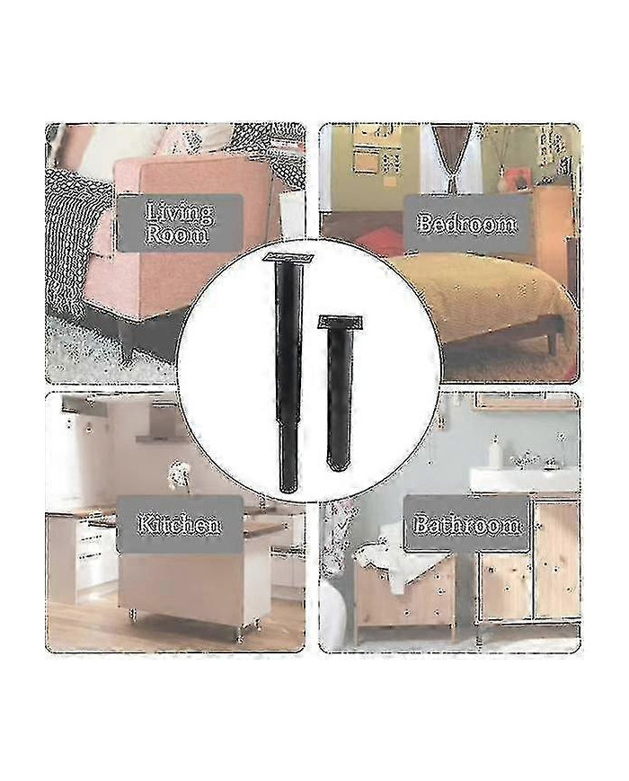 (25-42cm, Noir) Ensemble de 4 pieds de meubles en métal réglables solides