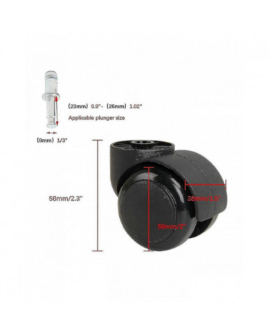 Roulette sans tige silencieuse noire de 2 pouces - Roues de chaise de rechange pour chaises de bureau - Roulettes [...]